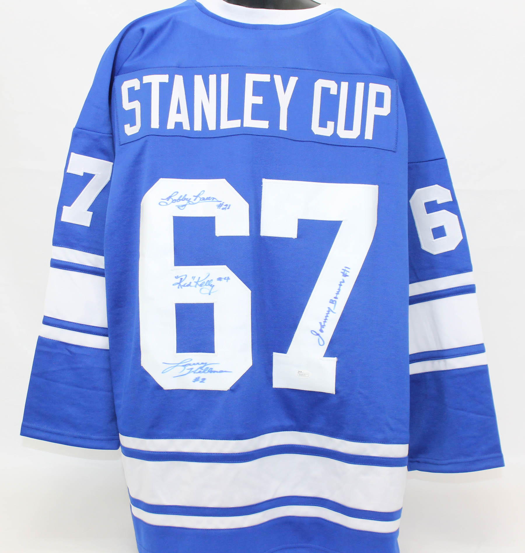 1967 Maple Leafs "Stanley Cup" Jersey Signed by (4) with Johnny Bower, Red Kelly, Larry Hillman, & Bobby Baun (JSA COA) at PristineAuction.com 1967 Maple Leafs "Stanley Cup" Jersey Signed by (4) with Johnny Bower, Red Kelly, Larry Hillman, & Bobby Baun (JSA COA) at PristineAuction.com