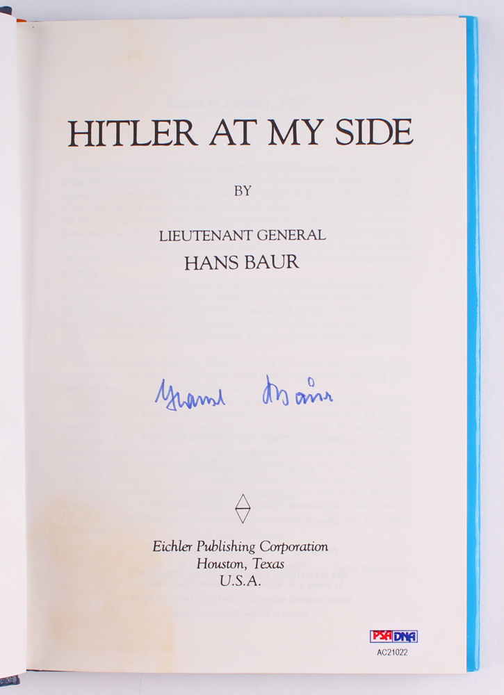 Hans Bauer Signed "Hitler At My Side" Hard Cover Book (PSA COA) at PristineAuction.com Hans Bauer Signed "Hitler At My Side" Hard Cover Book (PSA COA) at PristineAuction.com
