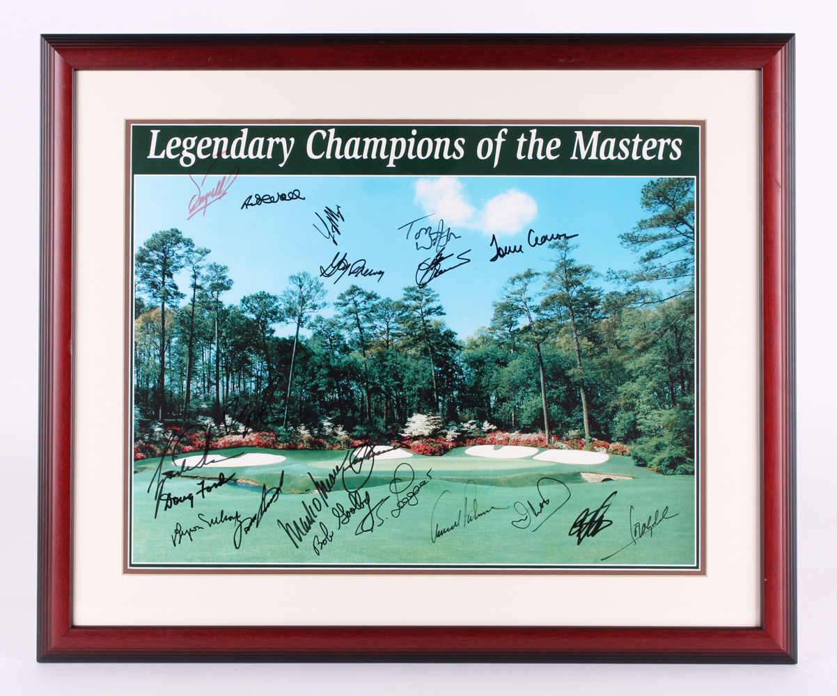 "Legendary Champions of the Masters" 24.5" x 29.75" Custom Framed Photo Display Signed by (20) Including Tiger Woods, Arnold Palmer, Doug Ford, Tom Watson (JSA ALOA) at PristineAuction.com "Legendary Champions of the Masters" 24.5" x 29.75" Custom Framed Photo Display Signed by (20) Including Tiger Woods, Arnold Palmer, Doug Ford, Tom Watson (JSA ALOA) at PristineAuction.com