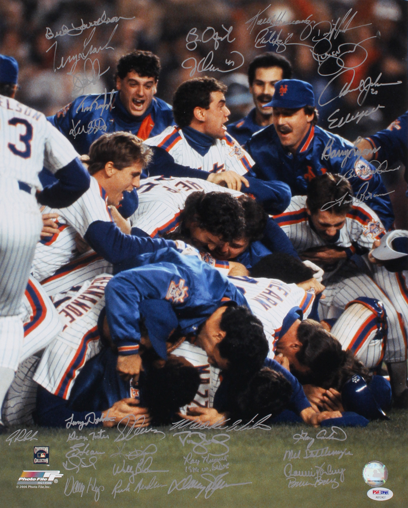 1986 Mets World Series Champions 16x20 Photo Team-Signed by (34) with Darryl Strawberry, Doc Gooden, Lenny Dykstra, Gary Carter (PSA LOA) at PristineAuction.com 1986 Mets World Series Champions 16x20 Photo Team-Signed by (34) with Darryl Strawberry, Doc Gooden, Lenny Dykstra, Gary Carter (PSA LOA) at PristineAuction.com
