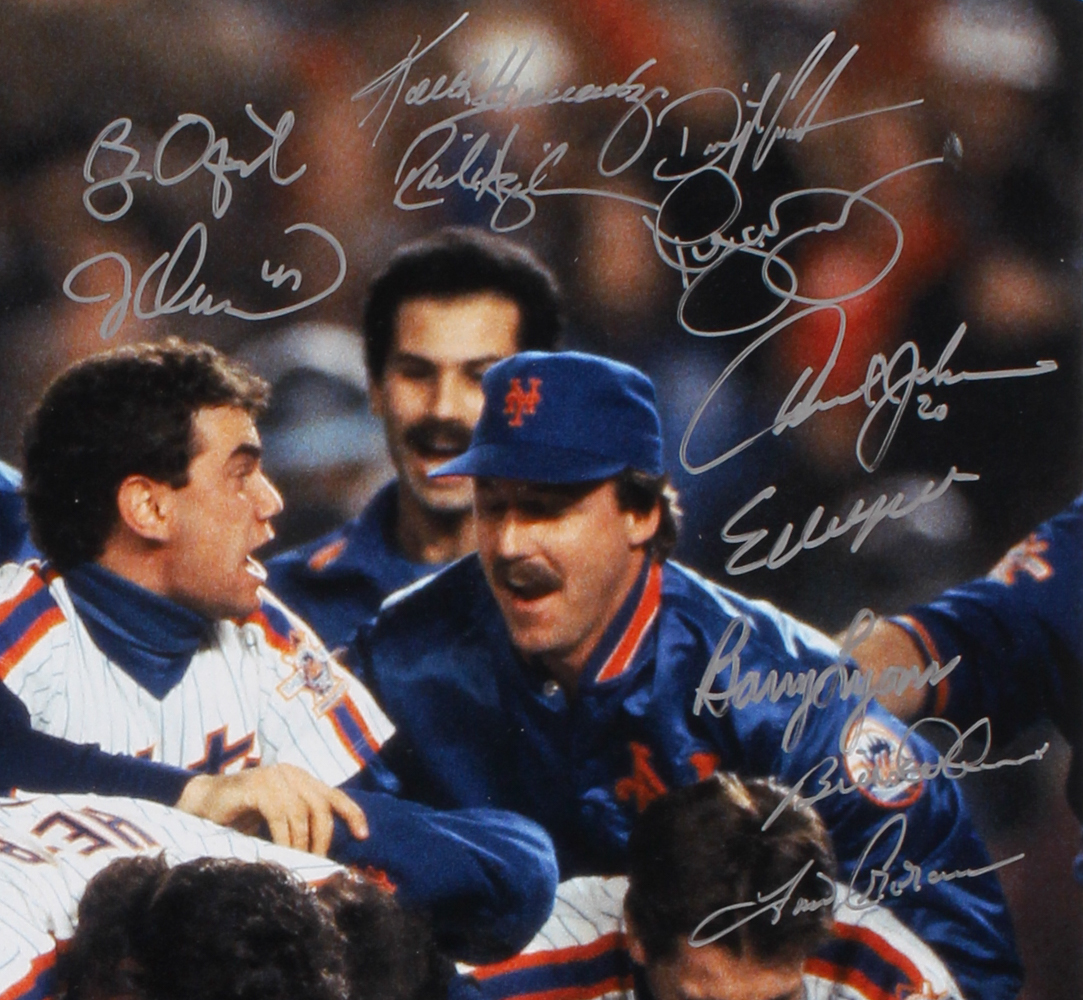 1986 Mets World Series Champions 16x20 Photo Team-Signed by (34) with Darryl Strawberry, Doc Gooden, Lenny Dykstra, Gary Carter (PSA LOA) at PristineAuction.com 1986 Mets World Series Champions 16x20 Photo Team-Signed by (34) with Darryl Strawberry, Doc Gooden, Lenny Dykstra, Gary Carter (PSA LOA) at PristineAuction.com