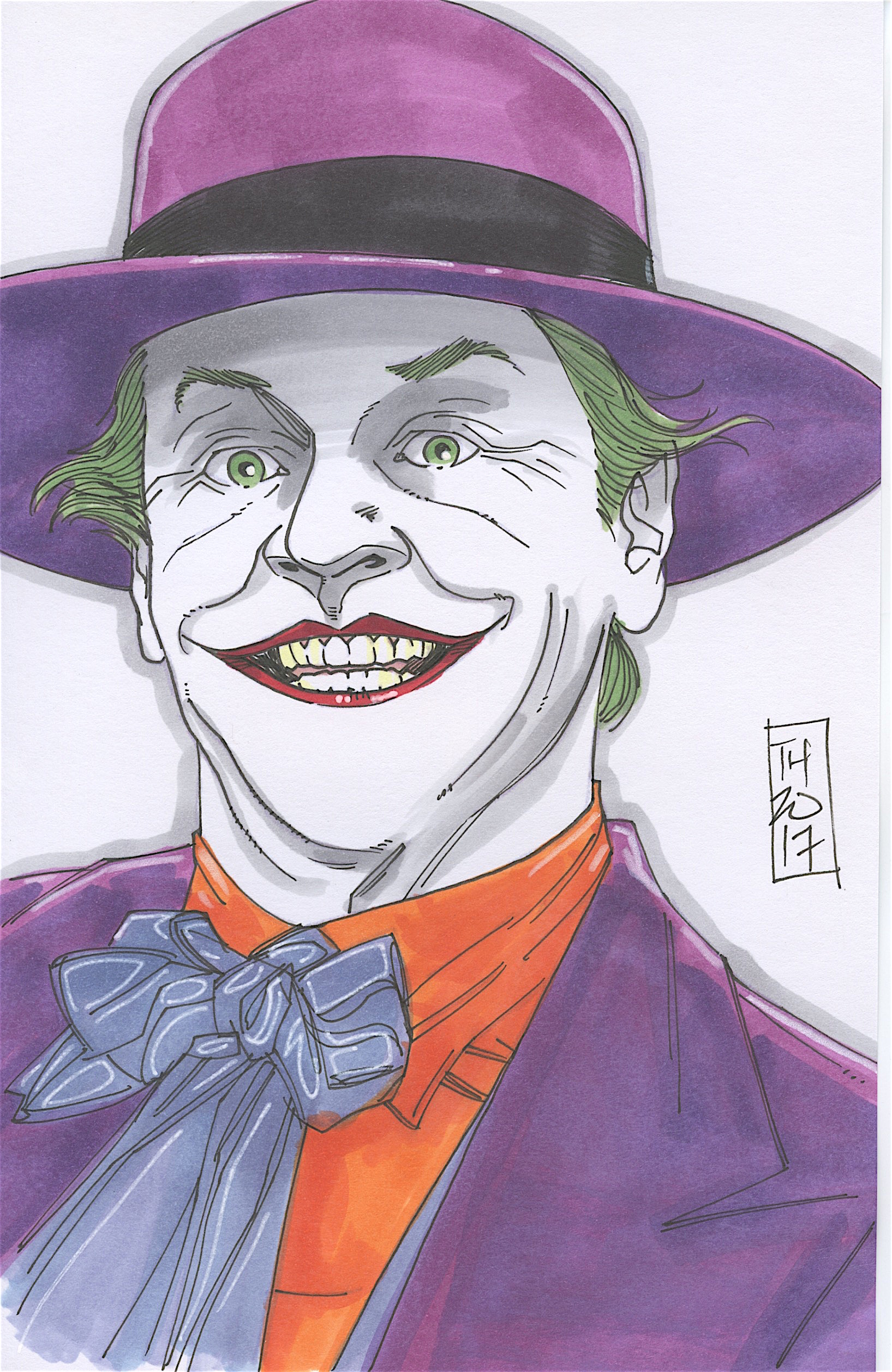 Tom Hodges - The Joker / Jack Nicholson "1989 Batman" Signed ORIGINAL 5.5" x 8.5" Color Drawing on Paper (1/1) at PristineAuction.com Tom Hodges - The Joker / Jack Nicholson "1989 Batman" Signed ORIGINAL 5.5" x 8.5" Color Drawing on Paper (1/1) at PristineAuction.com