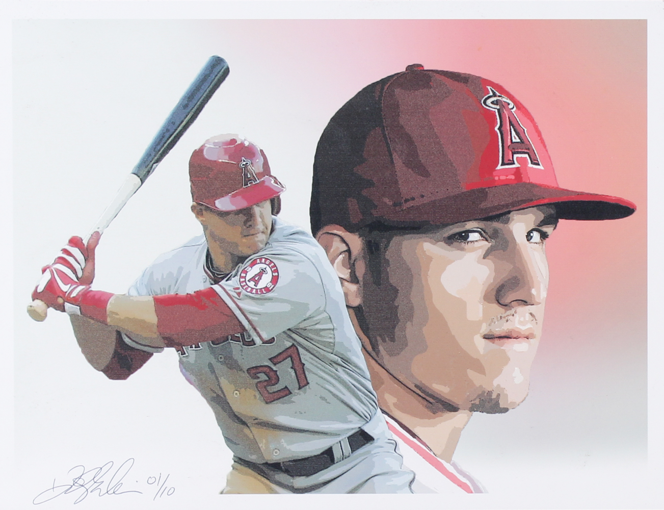 Mike Trout Angels Limited Edition 8.5" x 11" Lithograph Signed by Artist Kirk Fairchild #1/10 at PristineAuction.com Mike Trout Angels Limited Edition 8.5" x 11" Lithograph Signed by Artist Kirk Fairchild #1/10 at PristineAuction.com