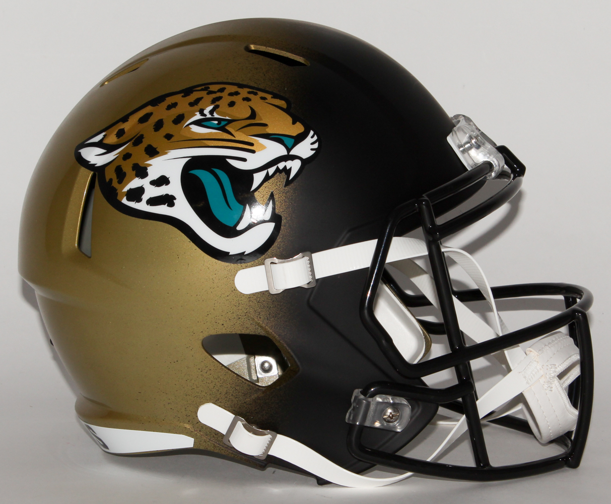 Jaguars Full-Size Custom Matte Black & Gold Speed Helmet at PristineAuction.com Jaguars Full-Size Custom Matte Black & Gold Speed Helmet at PristineAuction.com
