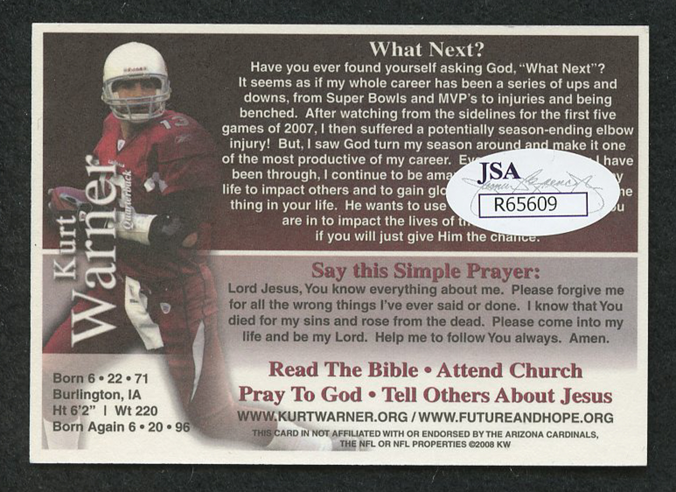 Kurt Warner Signed 2008 Collector's Edition Football Trading Card (JSA COA) at PristineAuction.com Kurt Warner Signed 2008 Collector's Edition Football Trading Card (JSA COA) at PristineAuction.com