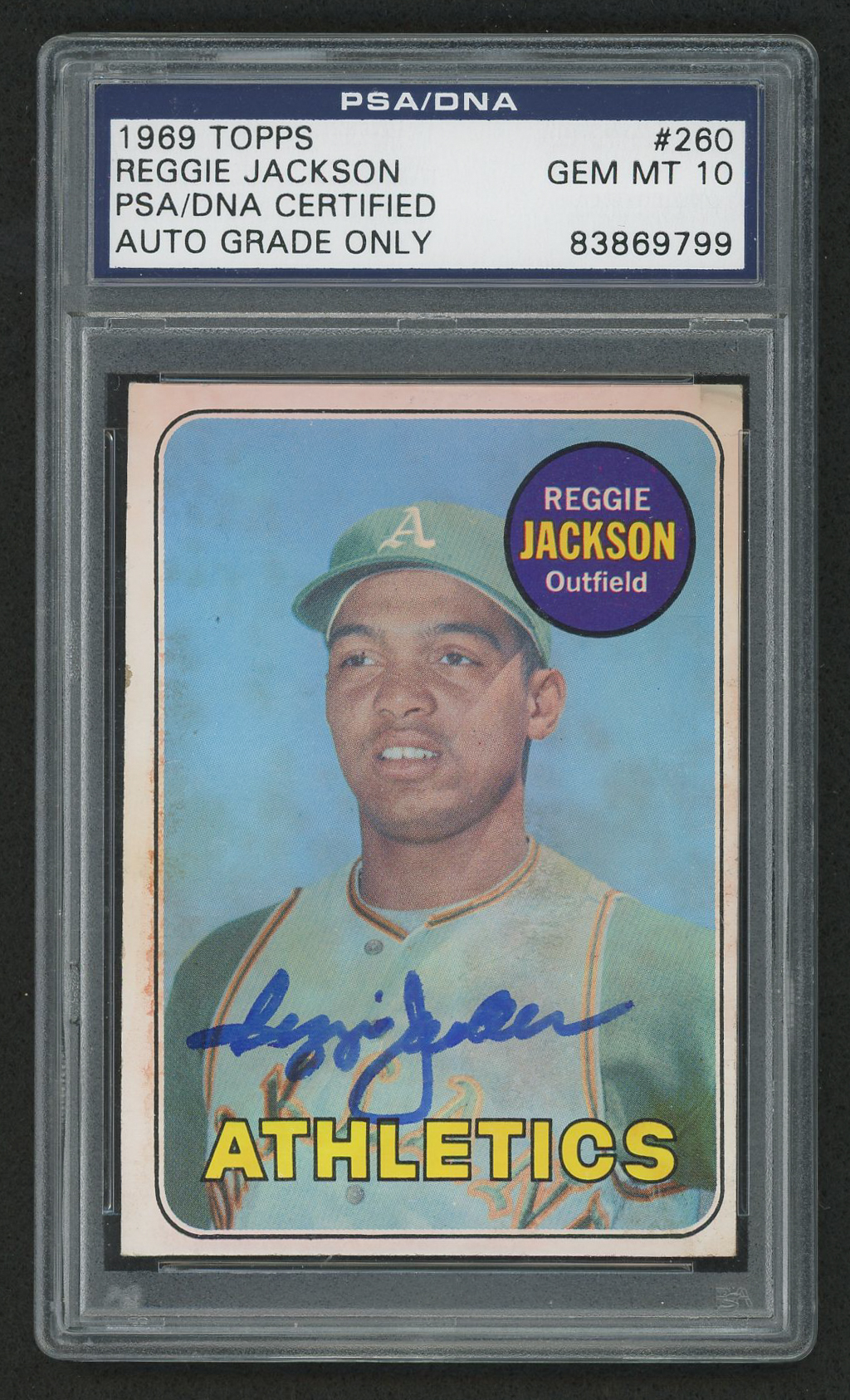 Reggie Jackson Signed 1969 Topps #260 RC (PSA Encapsulated - Autograph Graded 10) at PristineAuction.com Reggie Jackson Signed 1969 Topps #260 RC (PSA Encapsulated - Autograph Graded 10) at PristineAuction.com