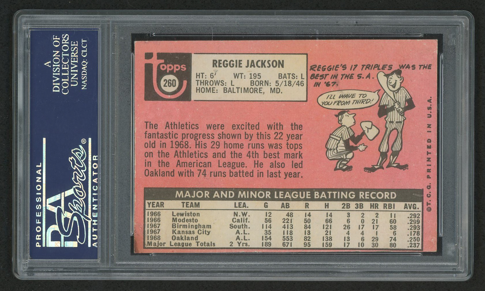 Reggie Jackson Signed 1969 Topps #260 RC (PSA Encapsulated - Autograph Graded 10) at PristineAuction.com Reggie Jackson Signed 1969 Topps #260 RC (PSA Encapsulated - Autograph Graded 10) at PristineAuction.com
