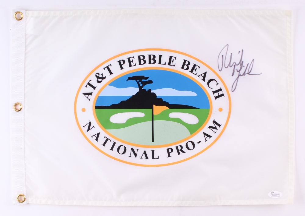 Online Sports Memorabilia Auction Pristine Phil Mickelson Signed At T Pebble Beach National Pro Am Golf Pin Flag Jsa Coa