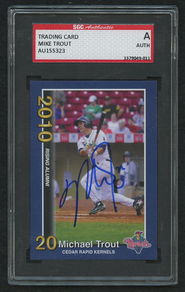 Mike Trout Signed 2010 Cedar Rapids Kernels Rising Alumni Team Issue #1 (SGC Encapsulated) at PristineAuction.com Mike Trout Signed 2010 Cedar Rapids Kernels Rising Alumni Team Issue #1 (SGC Encapsulated) at PristineAuction.com