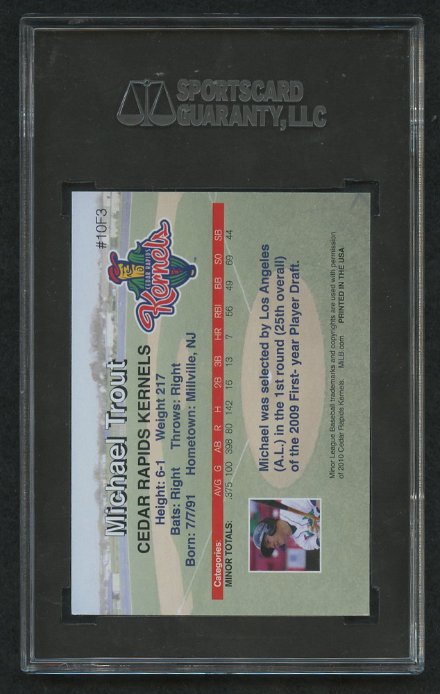 Mike Trout Signed 2010 Cedar Rapids Kernels Rising Alumni Team Issue #1 (SGC Encapsulated) at PristineAuction.com Mike Trout Signed 2010 Cedar Rapids Kernels Rising Alumni Team Issue #1 (SGC Encapsulated) at PristineAuction.com