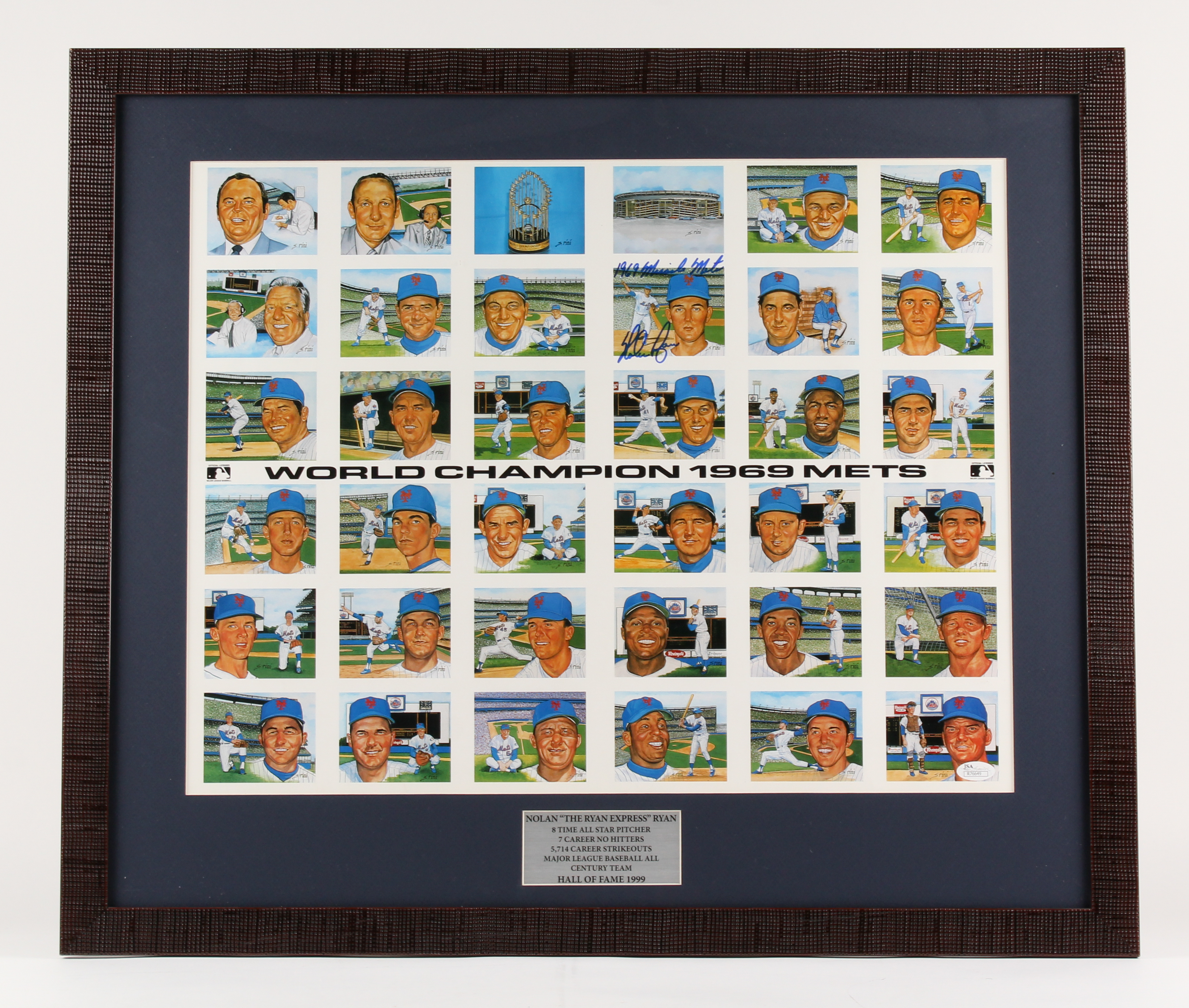 Nolan Ryan Signed Mets 24" x 28" Custom Framed Vintage Lithograph Display Inscribed "1969 Miracle Mets" (JSA COA) at PristineAuction.com Nolan Ryan Signed Mets 24" x 28" Custom Framed Vintage Lithograph Display Inscribed "1969 Miracle Mets" (JSA COA) at PristineAuction.com