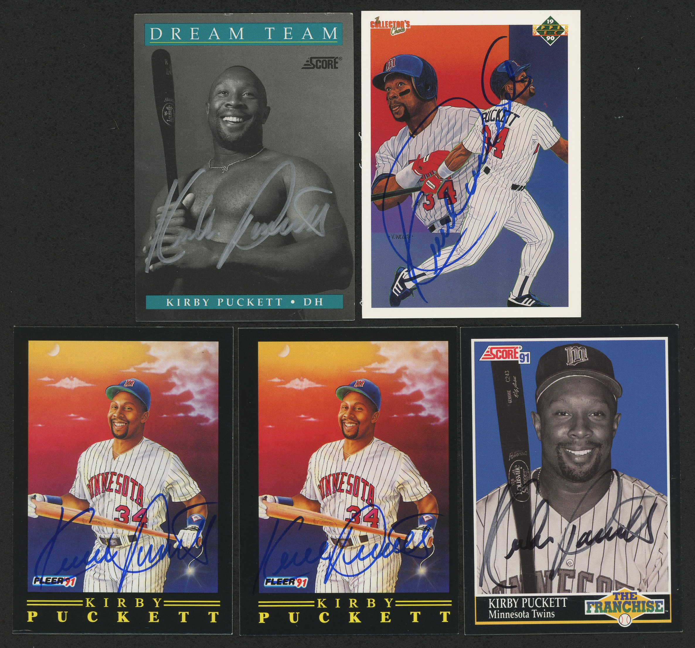 Lot of (5) Kirby Puckett Signed Baseball Cards with 1990 Upper Deck #48, (2) 1991 Fleer Pro-Visions #1, 1991 Score #891 & 1991 Score #855 (JSA ALOA) at PristineAuction.com Lot of (5) Kirby Puckett Signed Baseball Cards with 1990 Upper Deck #48, (2) 1991 Fleer Pro-Visions #1, 1991 Score #891 & 1991 Score #855 (JSA ALOA) at PristineAuction.com