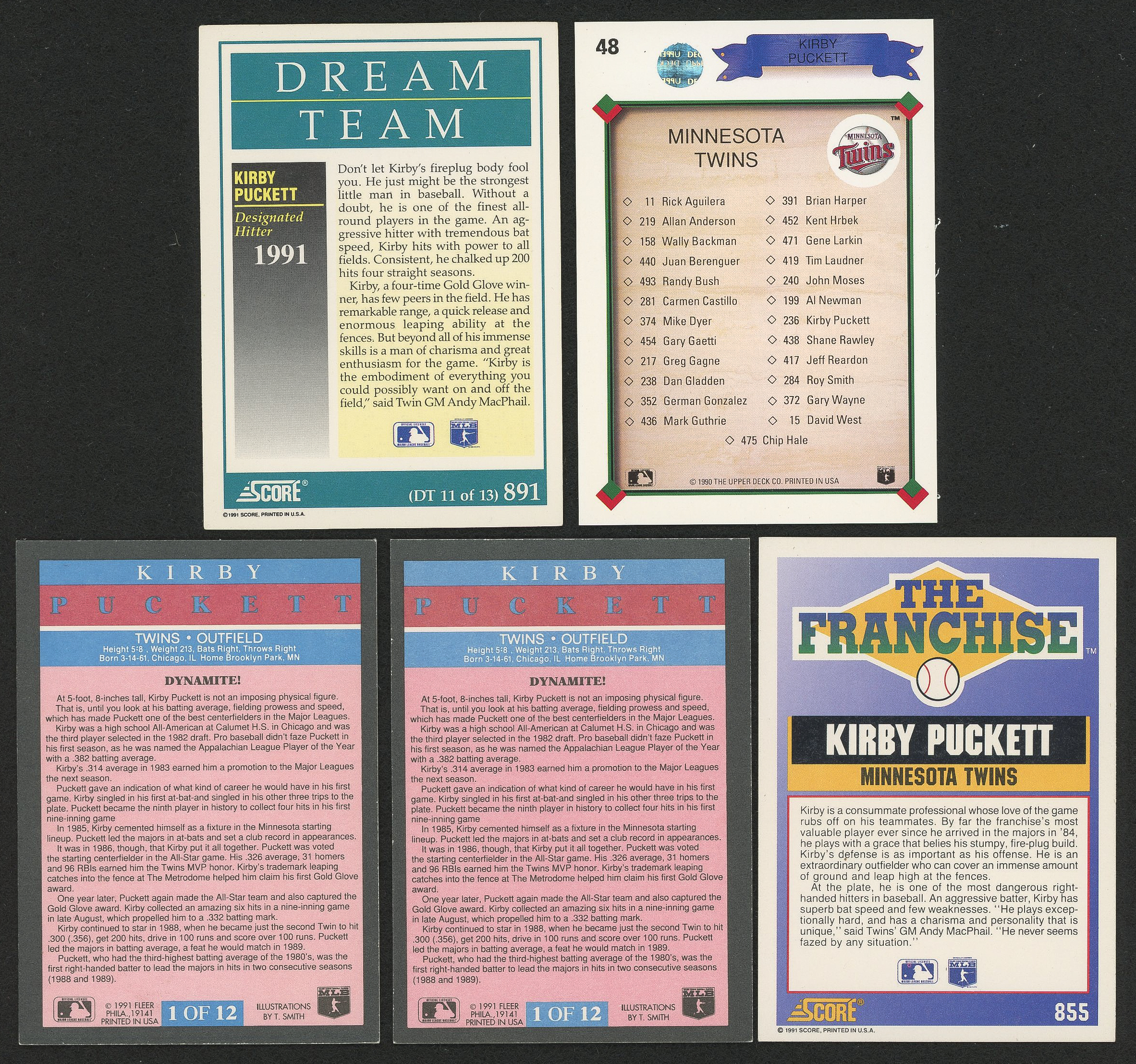 Lot of (5) Kirby Puckett Signed Baseball Cards with 1990 Upper Deck #48, (2) 1991 Fleer Pro-Visions #1, 1991 Score #891 & 1991 Score #855 (JSA ALOA) at PristineAuction.com Lot of (5) Kirby Puckett Signed Baseball Cards with 1990 Upper Deck #48, (2) 1991 Fleer Pro-Visions #1, 1991 Score #891 & 1991 Score #855 (JSA ALOA) at PristineAuction.com