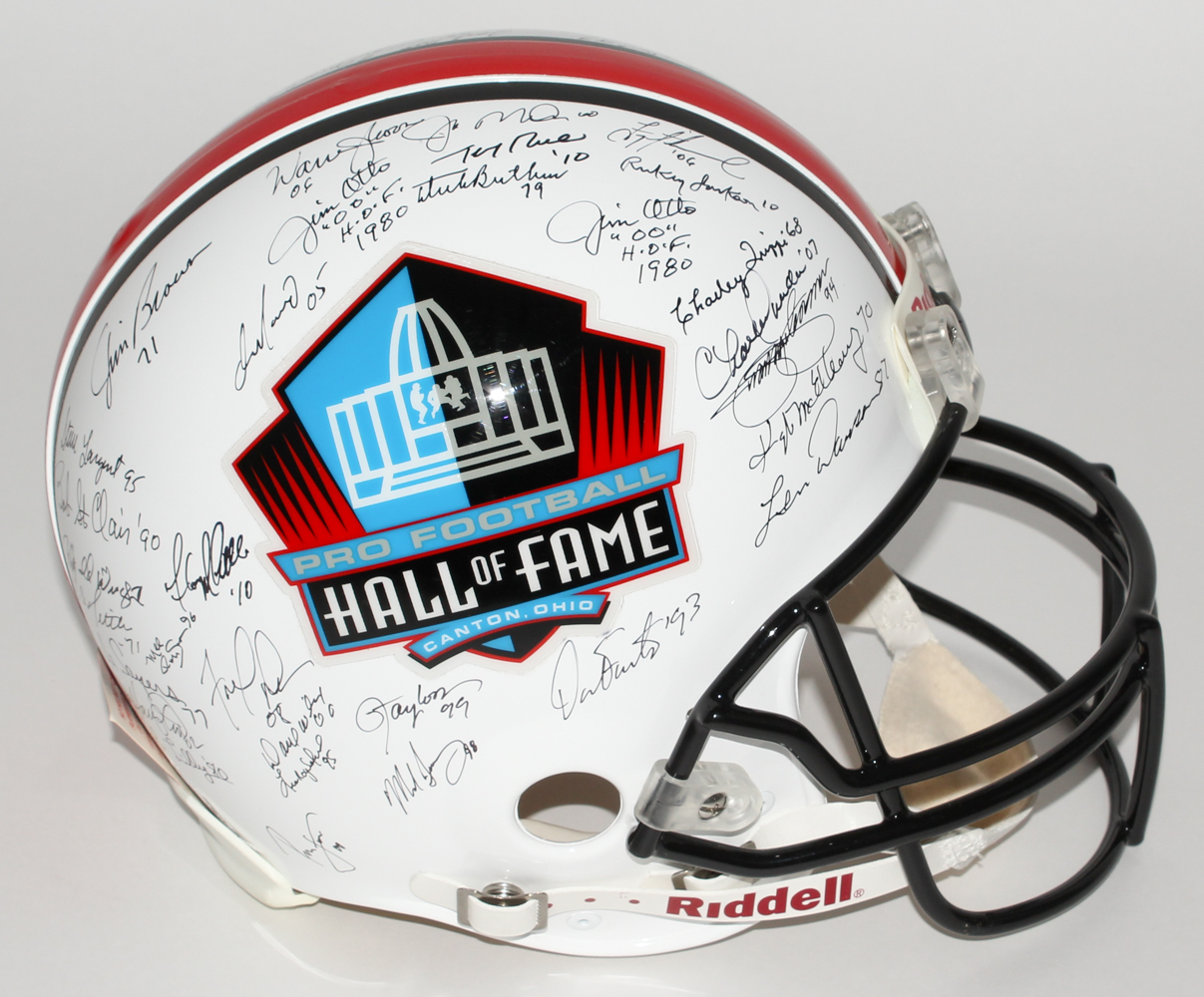 NFL HOF Full-Size Helmet Signed by (49) with Jim Brown, Joe Montana, Dan Marino, Dick Butkus, Troy Aikman, Emmitt Smith, Deion Sanders, Bruce Smith, Don Shula, Jerry Rice, Ronnie Lott, Gale Sayers (JSA LOA) at PristineAuction.com NFL HOF Full-Size Helmet Signed by (49) with Jim Brown, Joe Montana, Dan Marino, Dick Butkus, Troy Aikman, Emmitt Smith, Deion Sanders, Bruce Smith, Don Shula, Jerry Rice, Ronnie Lott, Gale Sayers (JSA LOA) at PristineAuction.com