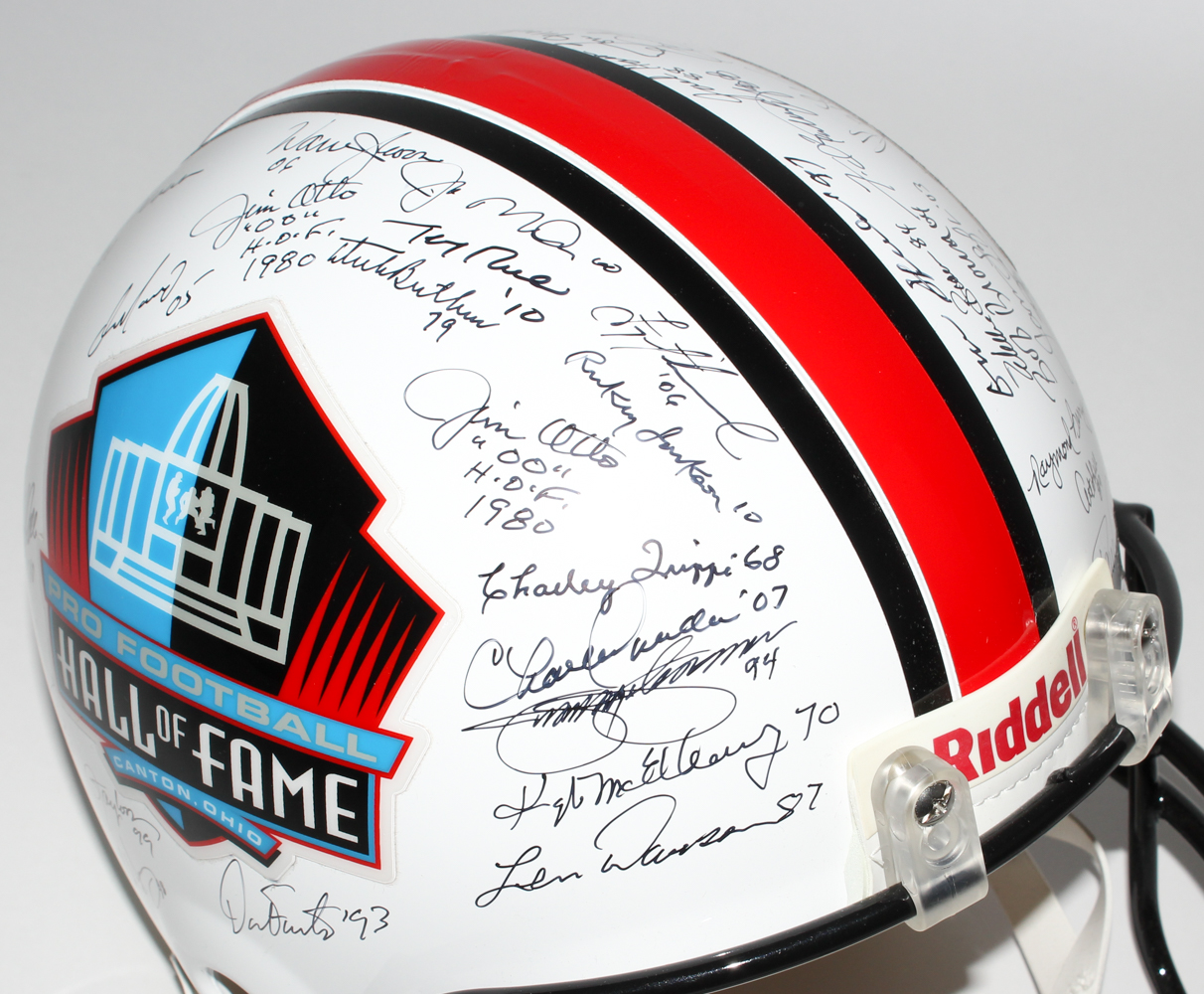 NFL HOF Full-Size Helmet Signed by (49) with Jim Brown, Joe Montana, Dan Marino, Dick Butkus, Troy Aikman, Emmitt Smith, Deion Sanders, Bruce Smith, Don Shula, Jerry Rice, Ronnie Lott, Gale Sayers (JSA LOA) at PristineAuction.com NFL HOF Full-Size Helmet Signed by (49) with Jim Brown, Joe Montana, Dan Marino, Dick Butkus, Troy Aikman, Emmitt Smith, Deion Sanders, Bruce Smith, Don Shula, Jerry Rice, Ronnie Lott, Gale Sayers (JSA LOA) at PristineAuction.com