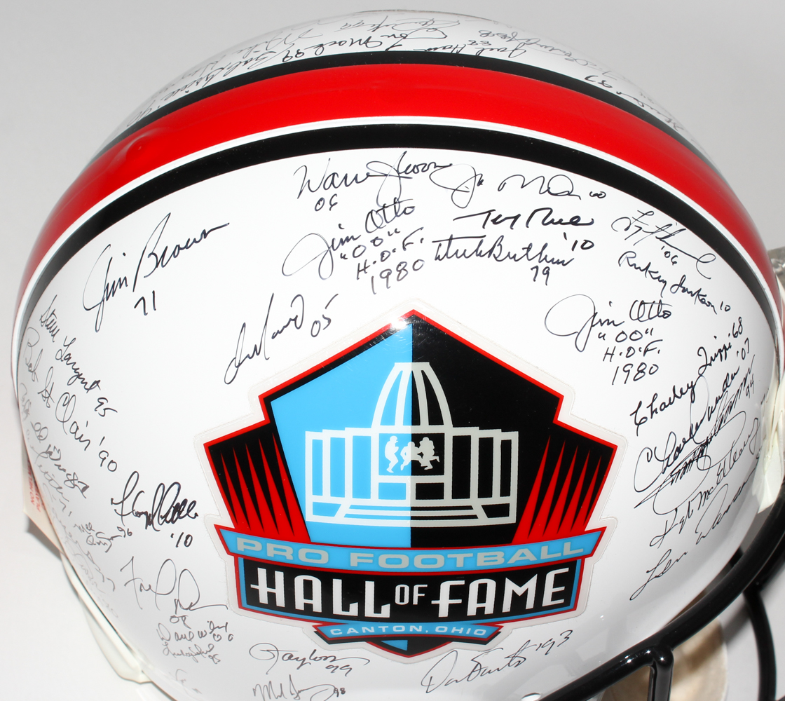 NFL HOF Full-Size Helmet Signed by (49) with Jim Brown, Joe Montana, Dan Marino, Dick Butkus, Troy Aikman, Emmitt Smith, Deion Sanders, Bruce Smith, Don Shula, Jerry Rice, Ronnie Lott, Gale Sayers (JSA LOA) at PristineAuction.com NFL HOF Full-Size Helmet Signed by (49) with Jim Brown, Joe Montana, Dan Marino, Dick Butkus, Troy Aikman, Emmitt Smith, Deion Sanders, Bruce Smith, Don Shula, Jerry Rice, Ronnie Lott, Gale Sayers (JSA LOA) at PristineAuction.com