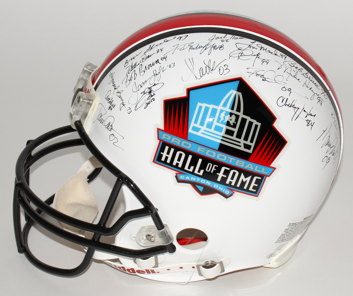 NFL HOF Full-Size Helmet Signed by (49) with Jim Brown, Joe Montana, Dan Marino, Dick Butkus, Troy Aikman, Emmitt Smith, Deion Sanders, Bruce Smith, Don Shula, Jerry Rice, Ronnie Lott, Gale Sayers (JSA LOA) at PristineAuction.com NFL HOF Full-Size Helmet Signed by (49) with Jim Brown, Joe Montana, Dan Marino, Dick Butkus, Troy Aikman, Emmitt Smith, Deion Sanders, Bruce Smith, Don Shula, Jerry Rice, Ronnie Lott, Gale Sayers (JSA LOA) at PristineAuction.com