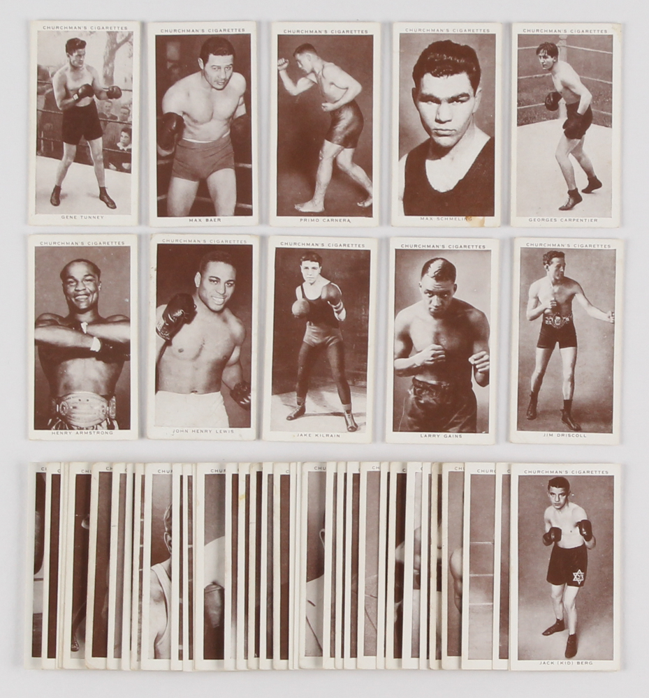 1938 Churchman "Boxing Personalities" Near Complete Set of (46/50) Cigarette Cards with Gene Tunney, Max Schmelling, John Henry Lewis, Max Baer at PristineAuction.com 1938 Churchman "Boxing Personalities" Near Complete Set of (46/50) Cigarette Cards with Gene Tunney, Max Schmelling, John Henry Lewis, Max Baer at PristineAuction.com