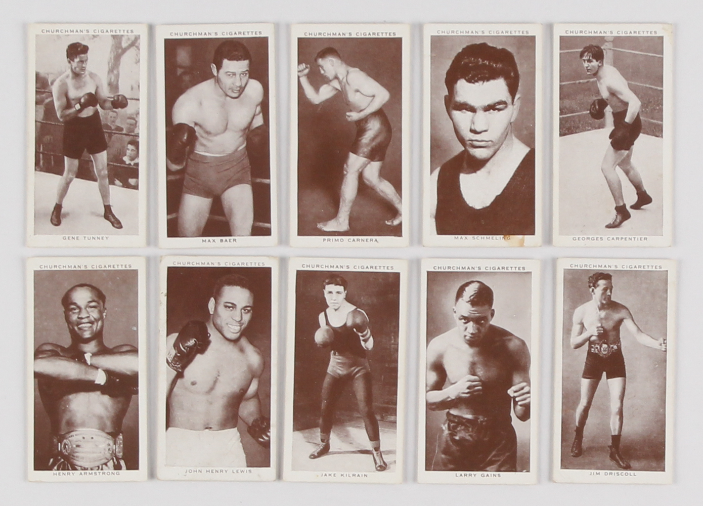 1938 Churchman "Boxing Personalities" Near Complete Set of (46/50) Cigarette Cards with Gene Tunney, Max Schmelling, John Henry Lewis, Max Baer at PristineAuction.com 1938 Churchman "Boxing Personalities" Near Complete Set of (46/50) Cigarette Cards with Gene Tunney, Max Schmelling, John Henry Lewis, Max Baer at PristineAuction.com