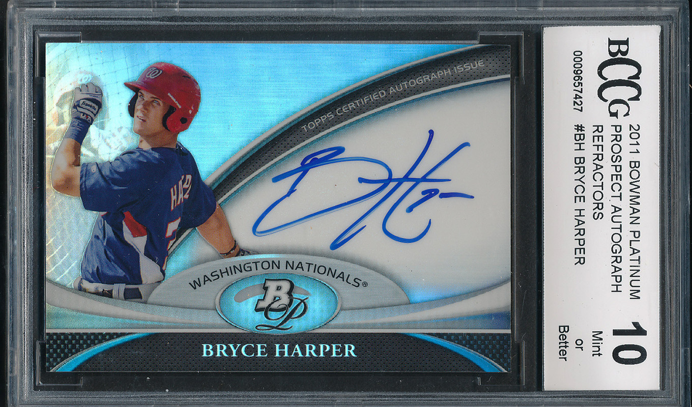 2011 Bowman Platinum Prospect Autograph Refractors #BH Bryce Harper (BCCG 10) at PristineAuction.com 2011 Bowman Platinum Prospect Autograph Refractors #BH Bryce Harper (BCCG 10) at PristineAuction.com