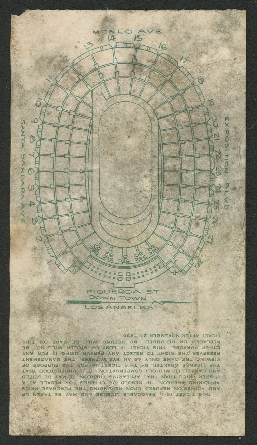 1936 Thanksgiving Day UCLA Bruins vs USC Trojans Football Ticket at PristineAuction.com 1936 Thanksgiving Day UCLA Bruins vs USC Trojans Football Ticket at PristineAuction.com