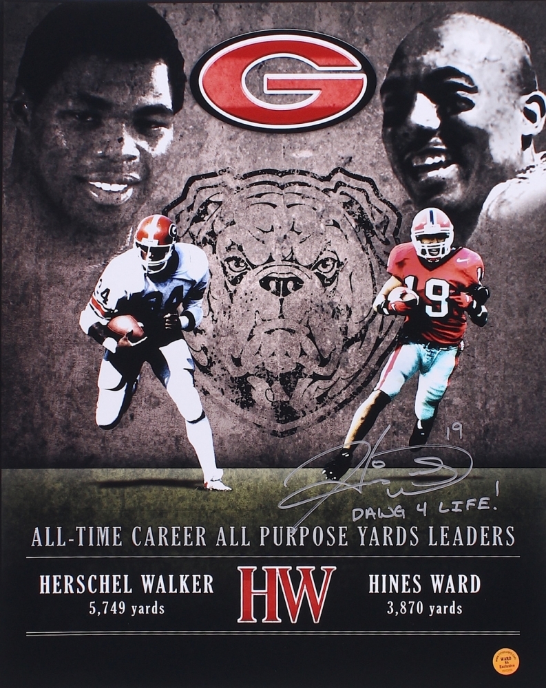 Hines Ward Signed Georgia Bulldogs 16x20 Photo Inscribed "Dawg 4 Life!" (Hines Ward Hologram) at PristineAuction.com Hines Ward Signed Georgia Bulldogs 16x20 Photo Inscribed "Dawg 4 Life!" (Hines Ward Hologram) at PristineAuction.com