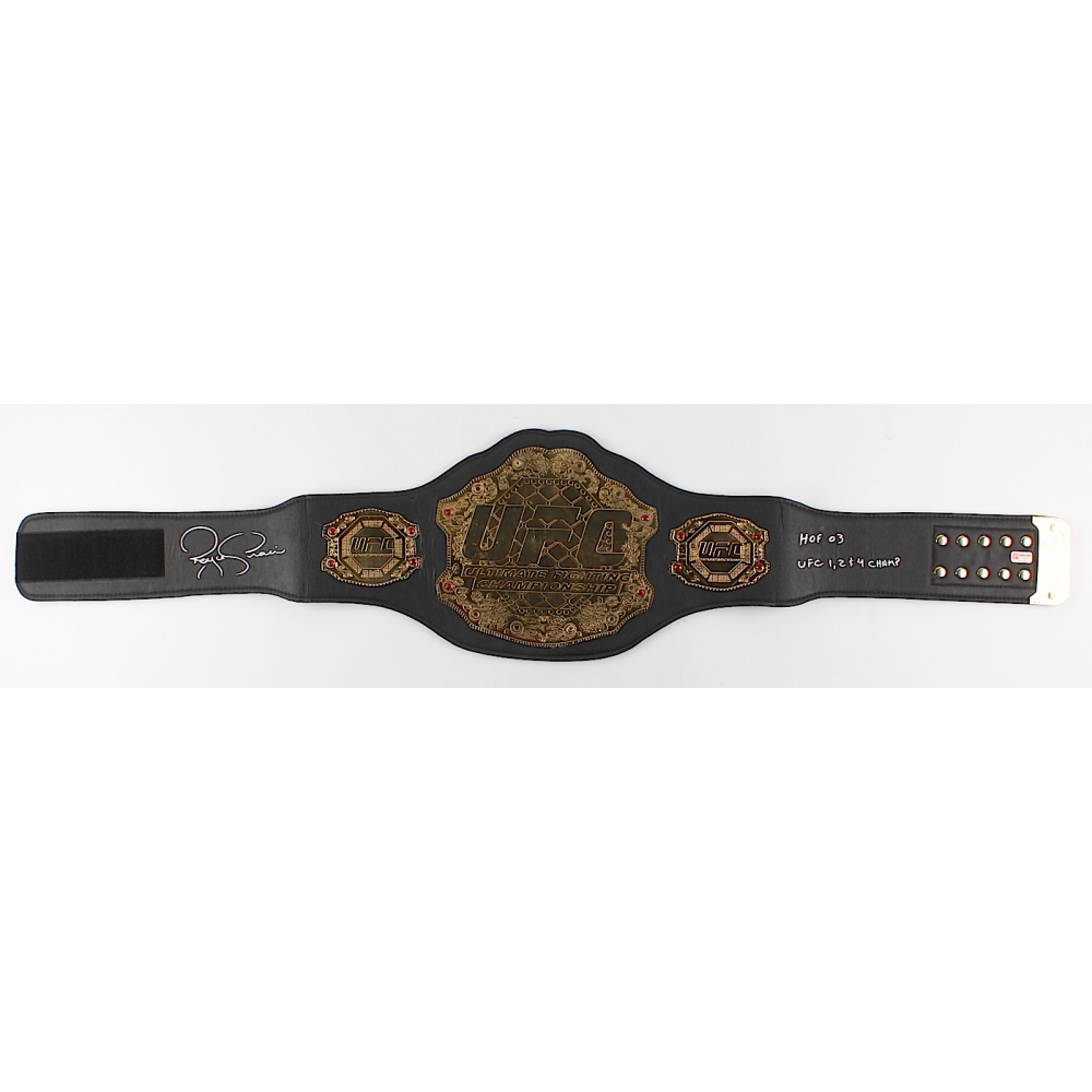 Royce Gracie Signed FullSize UFC Championship Belt Inscribed "HOF 03