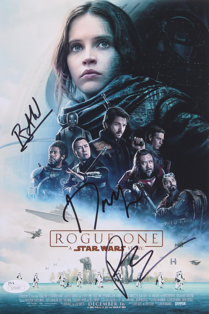 Felicity Jones, Riz Ahmed & Donnie Yen Signed "Rogue One: A Star Wars Story" 8" x 12" Poster Print (JSA COA) at PristineAuction.com Felicity Jones, Riz Ahmed & Donnie Yen Signed "Rogue One: A Star Wars Story" 8" x 12" Poster Print (JSA COA) at PristineAuction.com