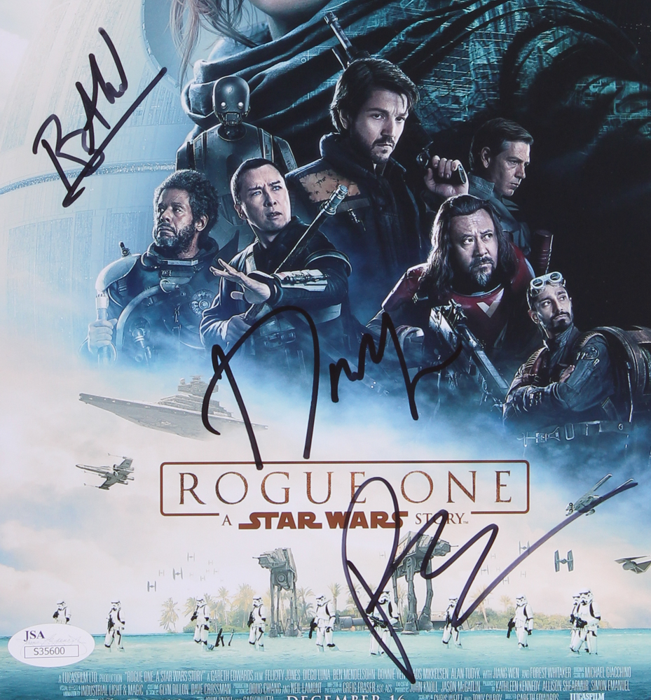 Felicity Jones, Riz Ahmed & Donnie Yen Signed "Rogue One: A Star Wars Story" 8" x 12" Poster Print (JSA COA) at PristineAuction.com Felicity Jones, Riz Ahmed & Donnie Yen Signed "Rogue One: A Star Wars Story" 8" x 12" Poster Print (JSA COA) at PristineAuction.com