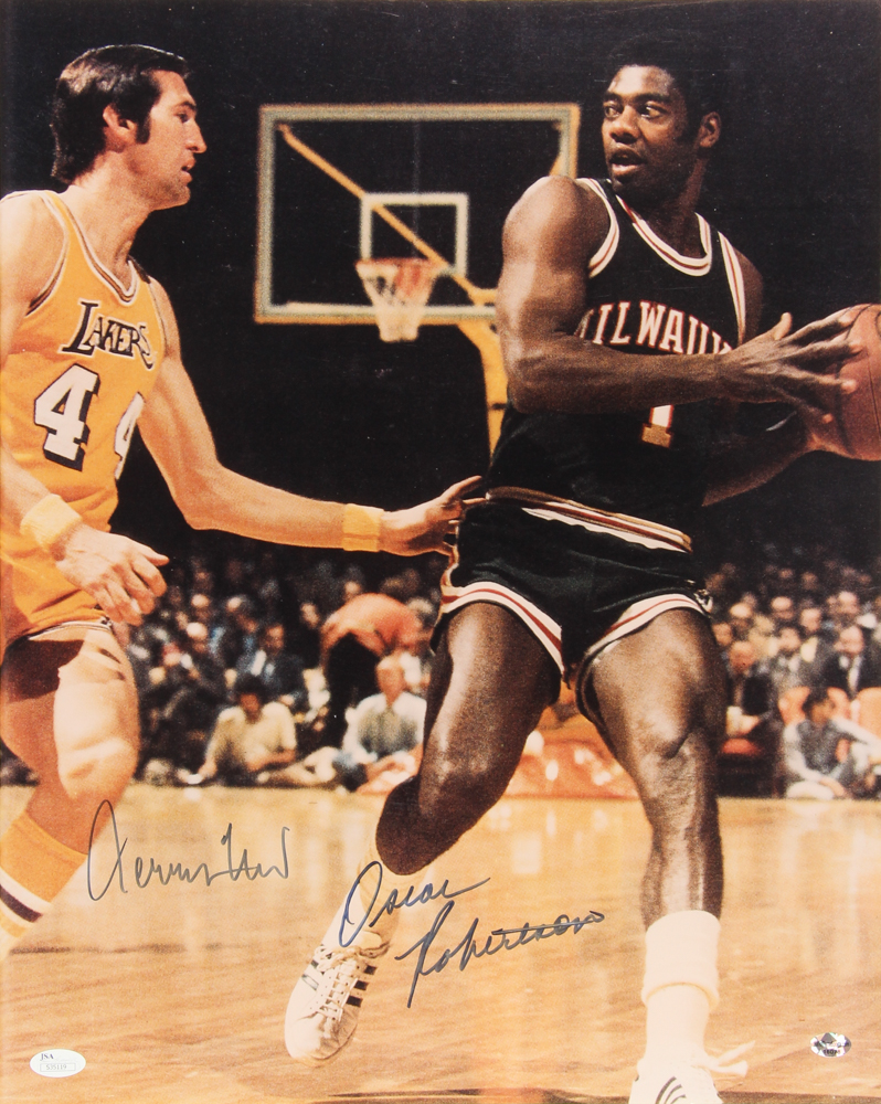 Jerry West & Oscar Robertson Signed 16x20 Photo (JSA COA) at PristineAuction.com Jerry West & Oscar Robertson Signed 16x20 Photo (JSA COA) at PristineAuction.com