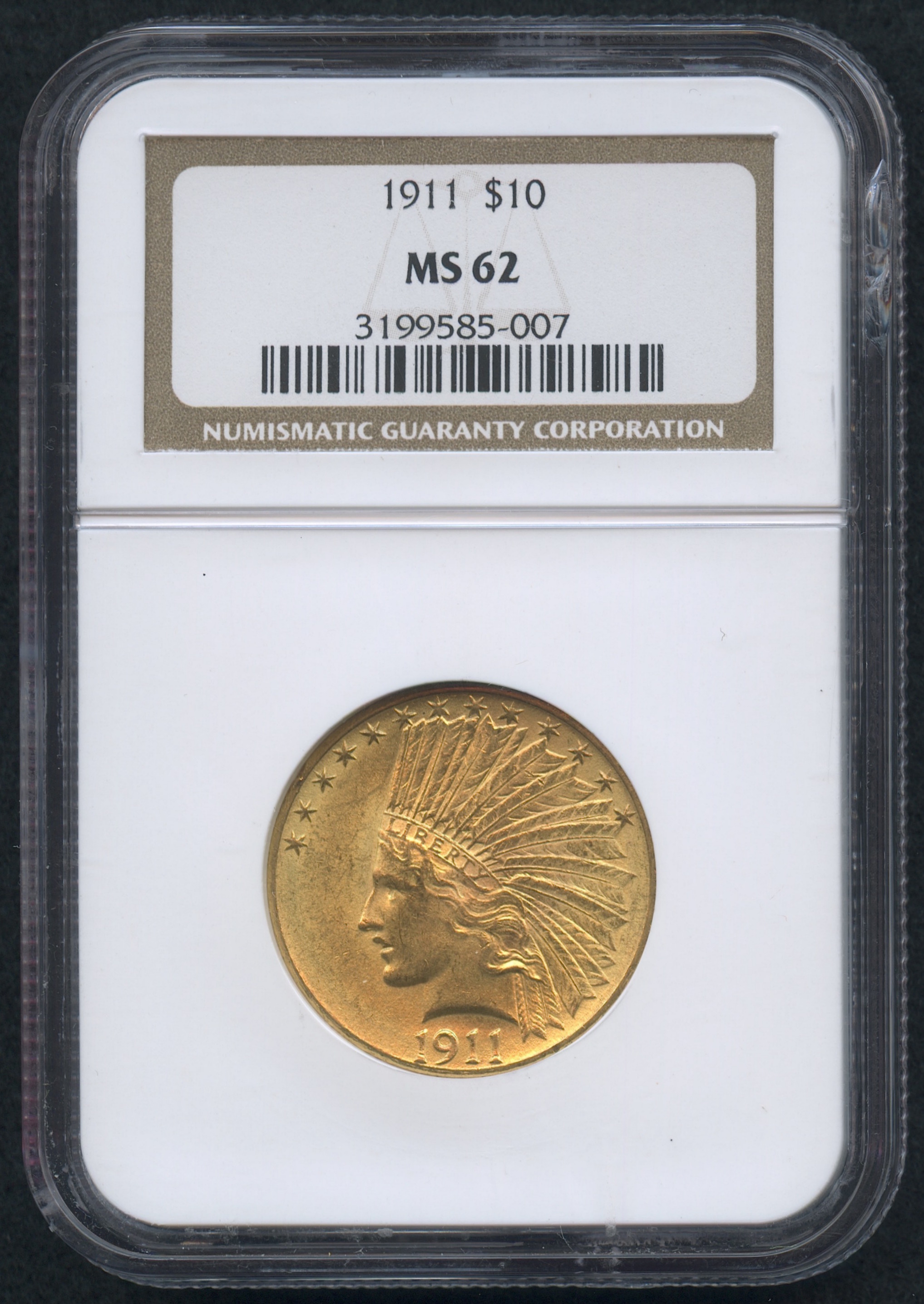 1911 $10 Ten Dollars Indian Head Eagle Gold Coin (NGC MS 62) at PristineAuction.com 1911 $10 Ten Dollars Indian Head Eagle Gold Coin (NGC MS 62) at PristineAuction.com