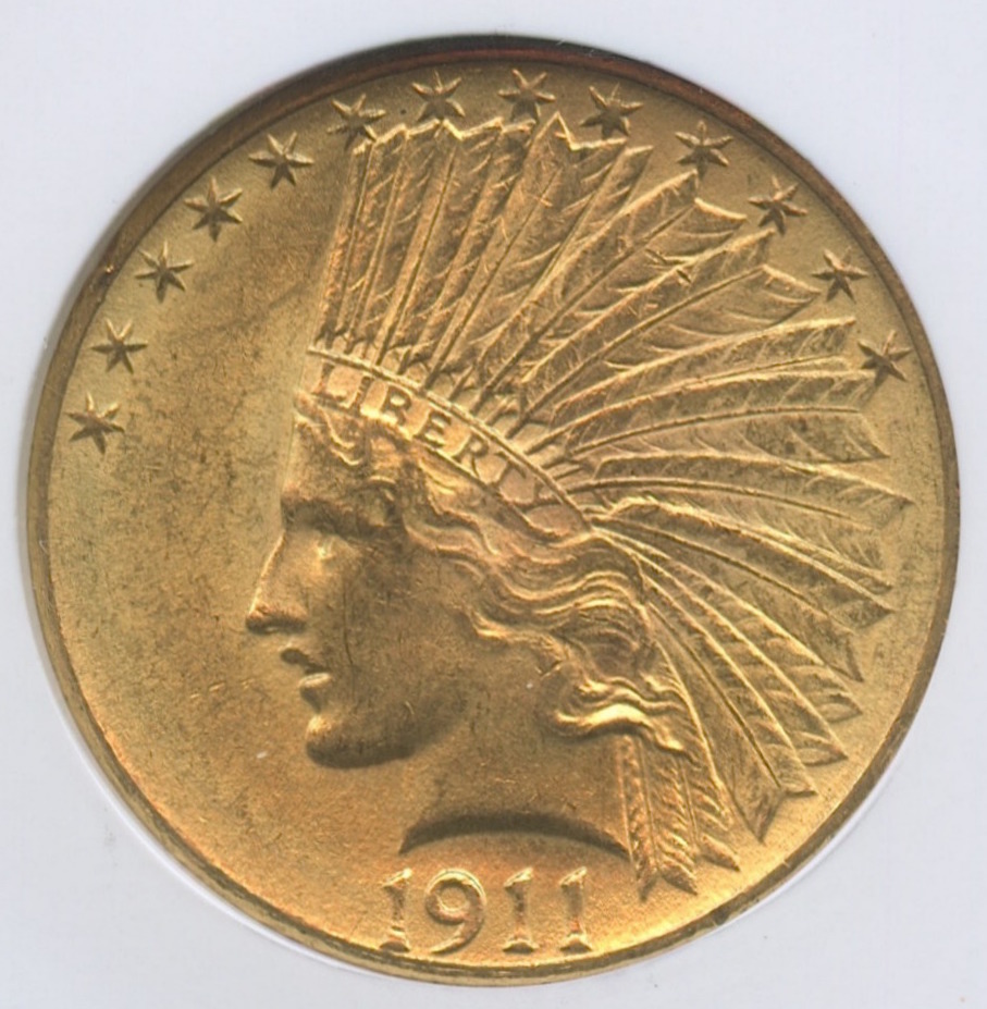1911 $10 Ten Dollars Indian Head Eagle Gold Coin (NGC MS 62) at PristineAuction.com 1911 $10 Ten Dollars Indian Head Eagle Gold Coin (NGC MS 62) at PristineAuction.com