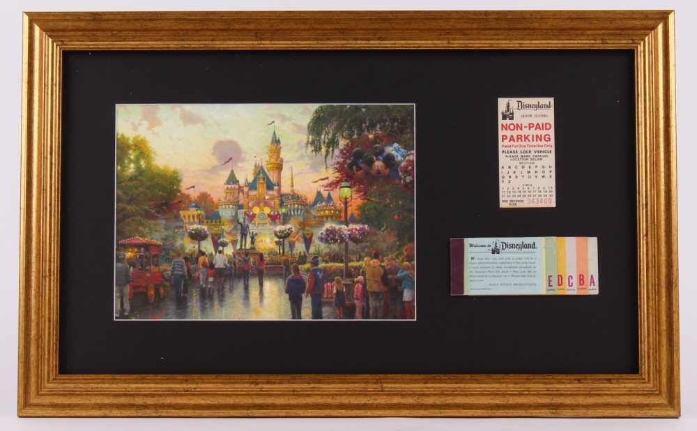 Sports Memorabilia Auction Pristine Thomas Kinkade 50th Anniversary Disneyland 15 X 24 Custom Framed Lithograph Display