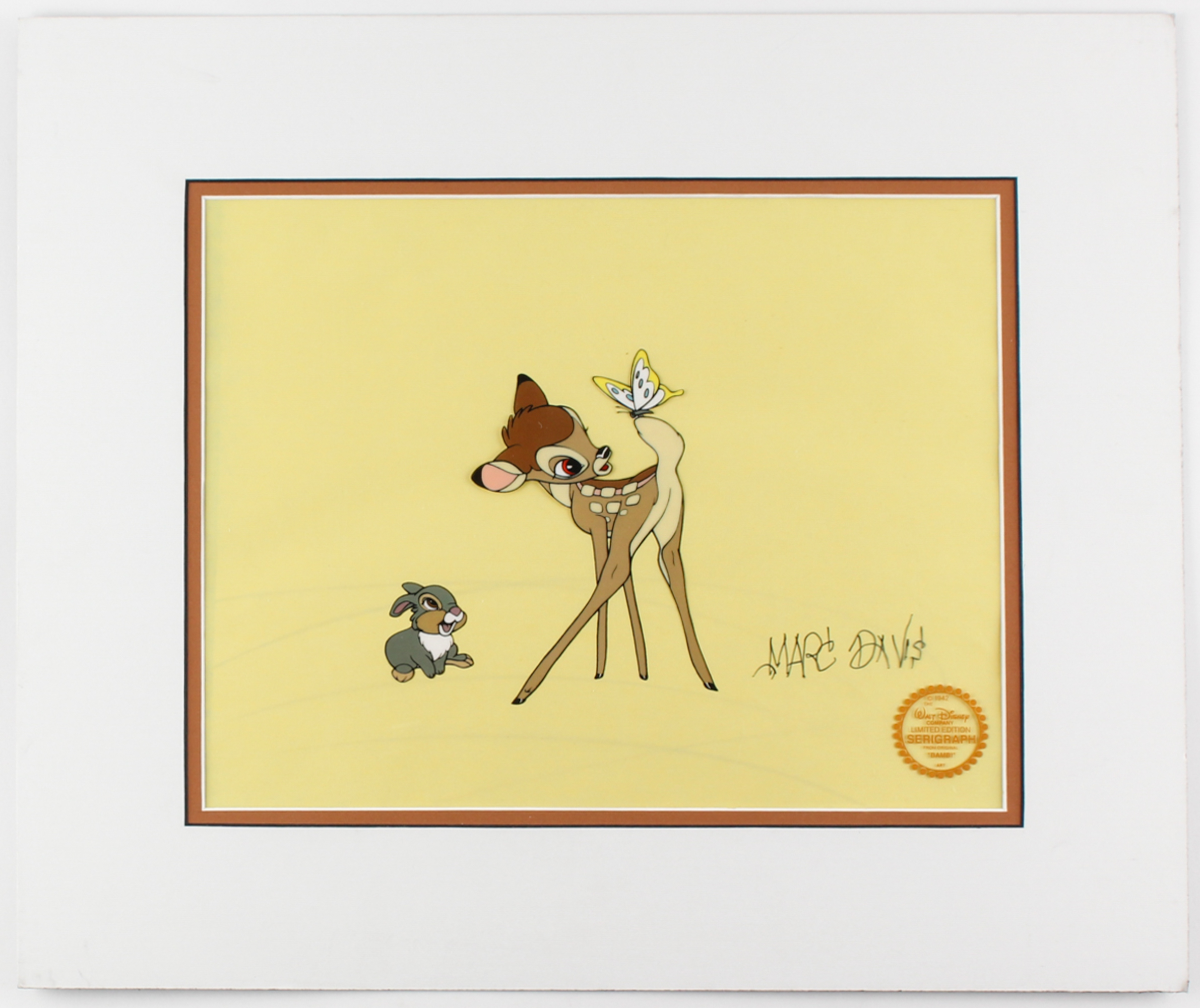Marc Davis Signed "Bambi, Thumper & Butterfly" Walt Disney 16" x 19" Custom Matted Limited Edition Animation Serigraph Cel at PristineAuction.com Marc Davis Signed "Bambi, Thumper & Butterfly" Walt Disney 16" x 19" Custom Matted Limited Edition Animation Serigraph Cel at PristineAuction.com
