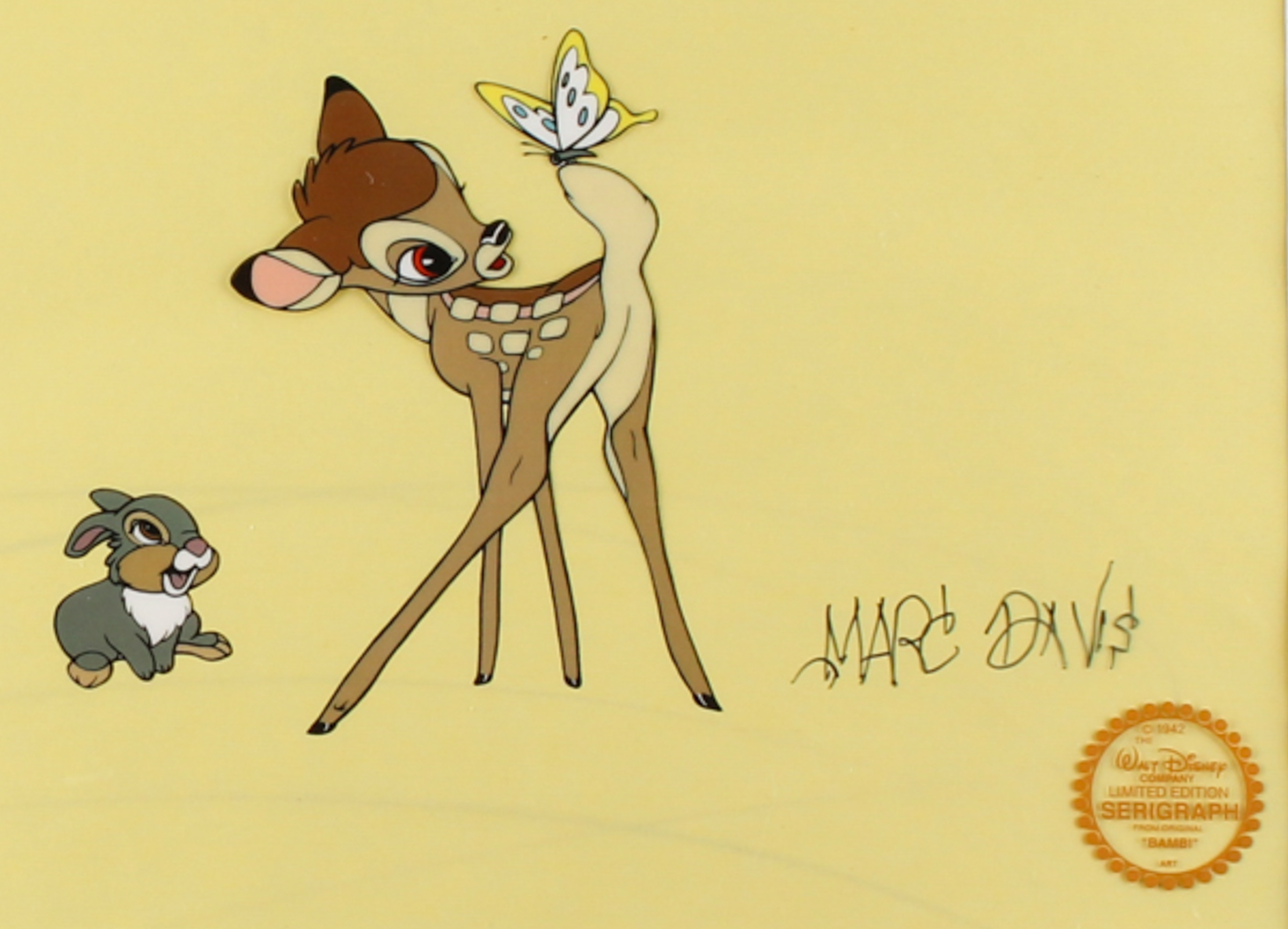 Marc Davis Signed "Bambi, Thumper & Butterfly" Walt Disney 16" x 19" Custom Matted Limited Edition Animation Serigraph Cel at PristineAuction.com Marc Davis Signed "Bambi, Thumper & Butterfly" Walt Disney 16" x 19" Custom Matted Limited Edition Animation Serigraph Cel at PristineAuction.com