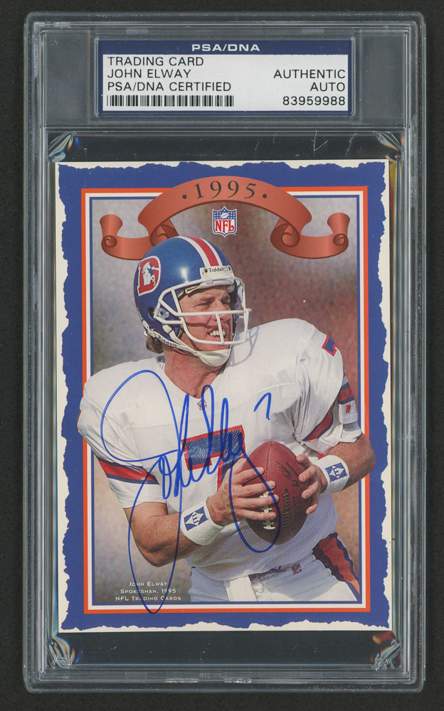 John Elway Signed 1995 Broncos Collectors Card (PSA Encapsulated) at PristineAuction.com John Elway Signed 1995 Broncos Collectors Card (PSA Encapsulated) at PristineAuction.com