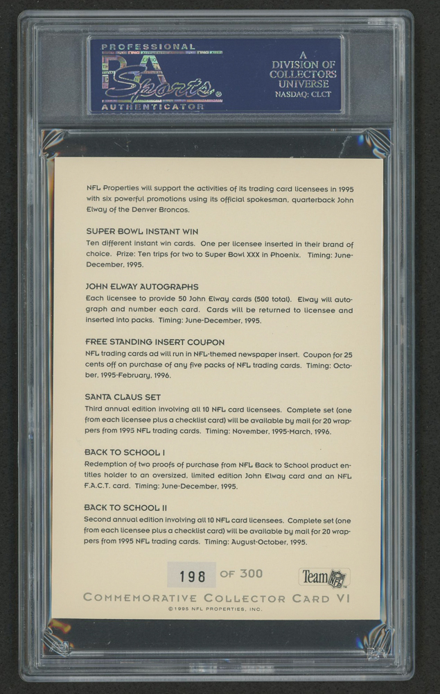 John Elway Signed 1995 Broncos Collectors Card (PSA Encapsulated) at PristineAuction.com John Elway Signed 1995 Broncos Collectors Card (PSA Encapsulated) at PristineAuction.com