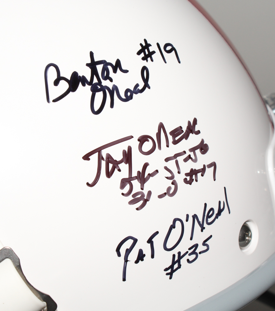 University of Oklahoma Full-Size Helmet Signed by (12) with Bill Krisher, Clendon Thomas, Jay O'Neal, Pat O'Neal, Benton O'Neal with (2) Inscriptions (JSA COA) at PristineAuction.com University of Oklahoma Full-Size Helmet Signed by (12) with Bill Krisher, Clendon Thomas, Jay O'Neal, Pat O'Neal, Benton O'Neal with (2) Inscriptions (JSA COA) at PristineAuction.com