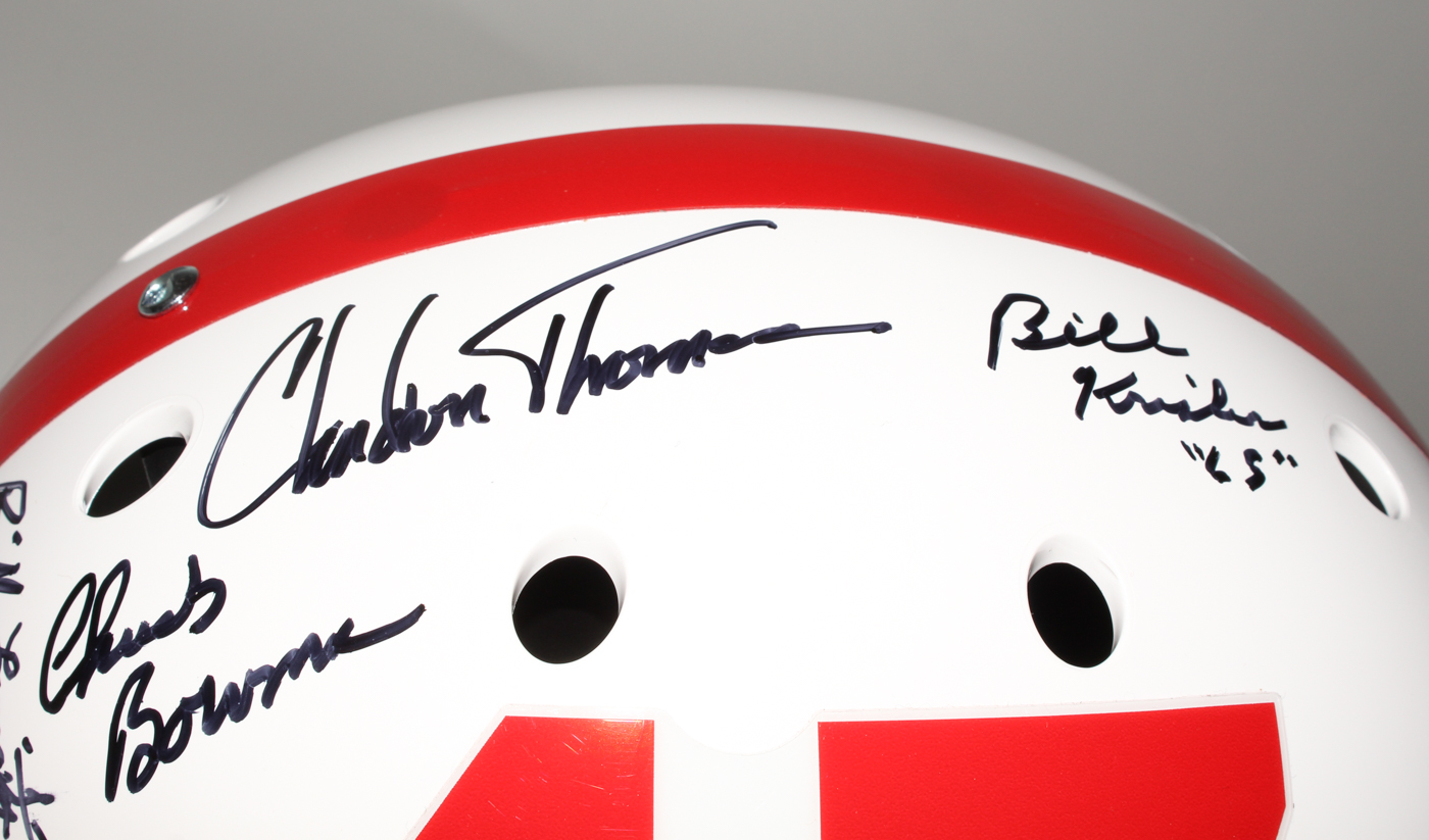 University of Oklahoma Full-Size Helmet Signed by (12) with Bill Krisher, Clendon Thomas, Jay O'Neal, Pat O'Neal, Benton O'Neal with (2) Inscriptions (JSA COA) at PristineAuction.com University of Oklahoma Full-Size Helmet Signed by (12) with Bill Krisher, Clendon Thomas, Jay O'Neal, Pat O'Neal, Benton O'Neal with (2) Inscriptions (JSA COA) at PristineAuction.com
