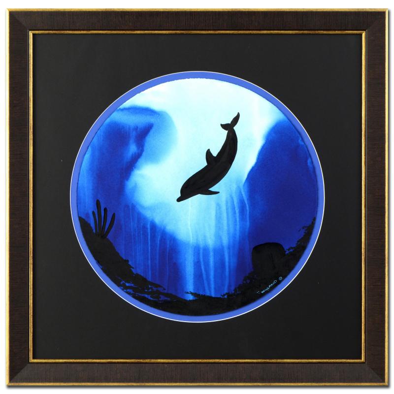 Wyland "Dolphin" Signed Original Watercolor on 19" Round Deckle-Edge Paper (Custom Framed to 31" x 31") at PristineAuction.com Wyland "Dolphin" Signed Original Watercolor on 19" Round Deckle-Edge Paper (Custom Framed to 31" x 31") at PristineAuction.com