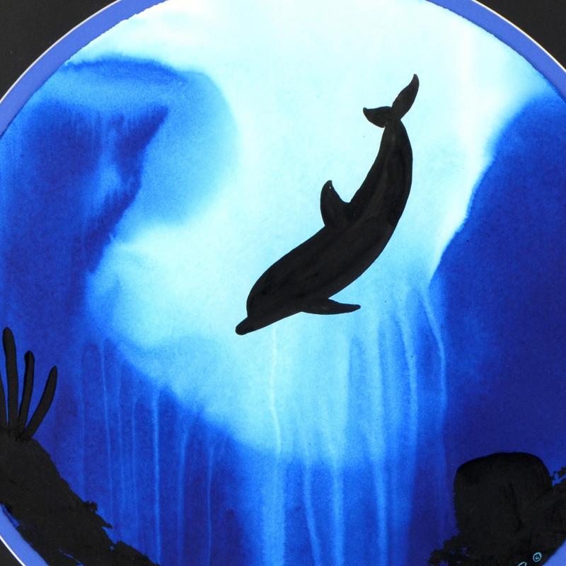 Wyland "Dolphin" Signed Original Watercolor on 19" Round Deckle-Edge Paper (Custom Framed to 31" x 31") at PristineAuction.com Wyland "Dolphin" Signed Original Watercolor on 19" Round Deckle-Edge Paper (Custom Framed to 31" x 31") at PristineAuction.com