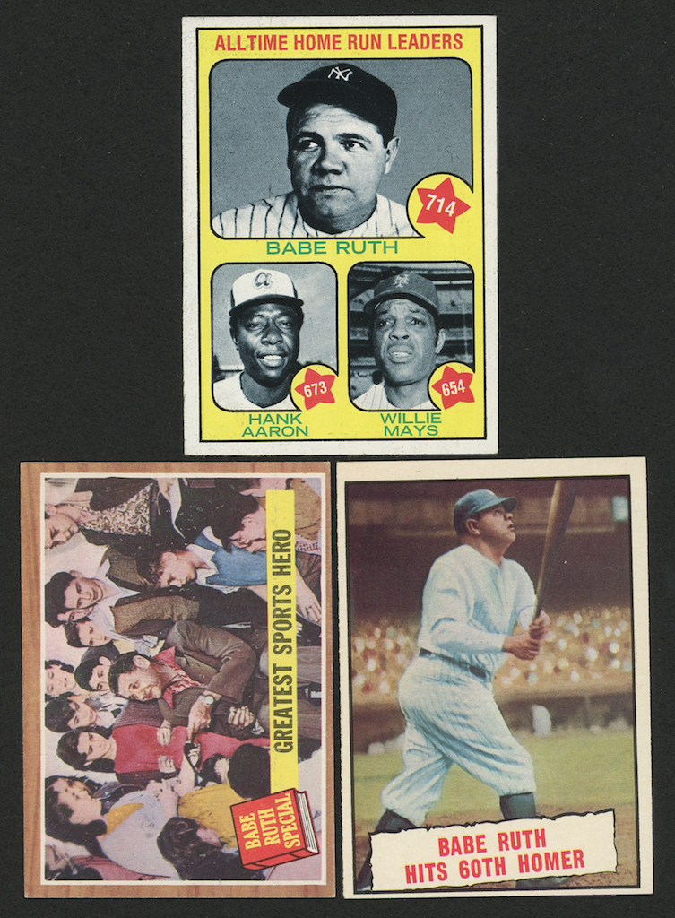 Lot of (3) Babe Ruth Baseball Cards with 1961 Topps #401 60th HR, 1962 Topps #143 & 1973 Topps #1 Babe Ruth 714 / Hank Aaron 673 / Willie Mays 654 / All-Time Home Run Leaders at PristineAuction.com Lot of (3) Babe Ruth Baseball Cards with 1961 Topps #401 60th HR, 1962 Topps #143 & 1973 Topps #1 Babe Ruth 714 / Hank Aaron 673 / Willie Mays 654 / All-Time Home Run Leaders at PristineAuction.com