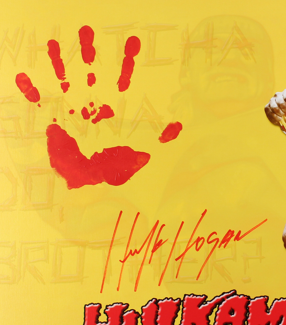 Hulk Hogan Signed 20" x 31" Giclee on Gallery Stretched Canvas with Original Handprint (JSA LOA) at PristineAuction.com Hulk Hogan Signed 20" x 31" Giclee on Gallery Stretched Canvas with Original Handprint (JSA LOA) at PristineAuction.com