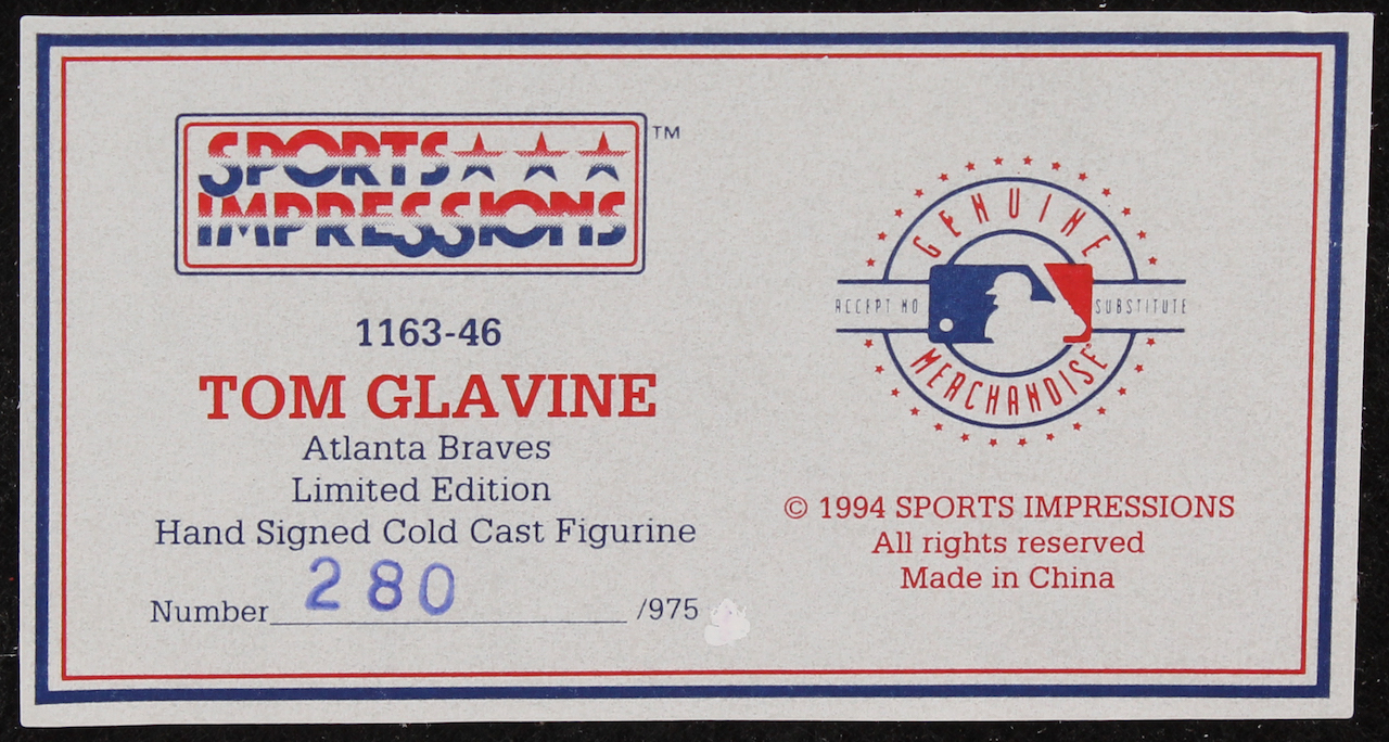 Tom Glavine Signed LE Braves Sports Impressions Porcelain Figurine (Sports Impressions COA) at PristineAuction.com Tom Glavine Signed LE Braves Sports Impressions Porcelain Figurine (Sports Impressions COA) at PristineAuction.com