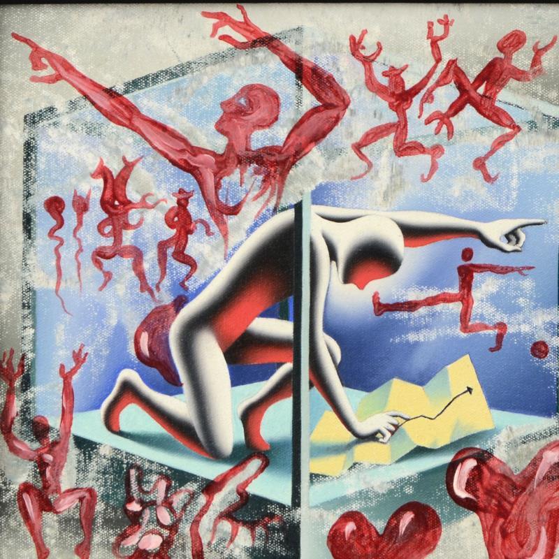 Mark Kostabi Signed "If All Else Fails" 18x18 Custom Framed Original Painting on Canvas at PristineAuction.com Mark Kostabi Signed "If All Else Fails" 18x18 Custom Framed Original Painting on Canvas at PristineAuction.com