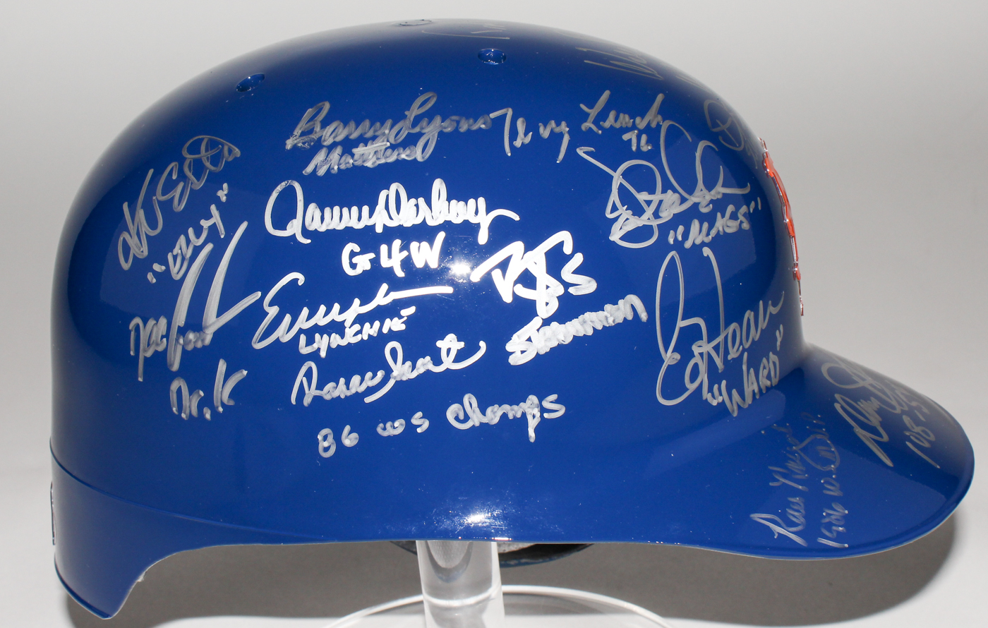 1986 Mets Batting Helmet Team-Signed by (28) with Dwight Gooden, Darryl Strawberry, Keith Hernandez (Steiner COA) at PristineAuction.com 1986 Mets Batting Helmet Team-Signed by (28) with Dwight Gooden, Darryl Strawberry, Keith Hernandez (Steiner COA) at PristineAuction.com