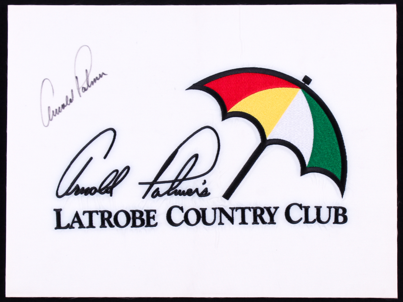 Arnold Palmer Signed "Arnold Palmer" Latrobe Country Club Golf Pin Flag On Foam Board (JSA ALOA) at PristineAuction.com Arnold Palmer Signed "Arnold Palmer" Latrobe Country Club Golf Pin Flag On Foam Board (JSA ALOA) at PristineAuction.com