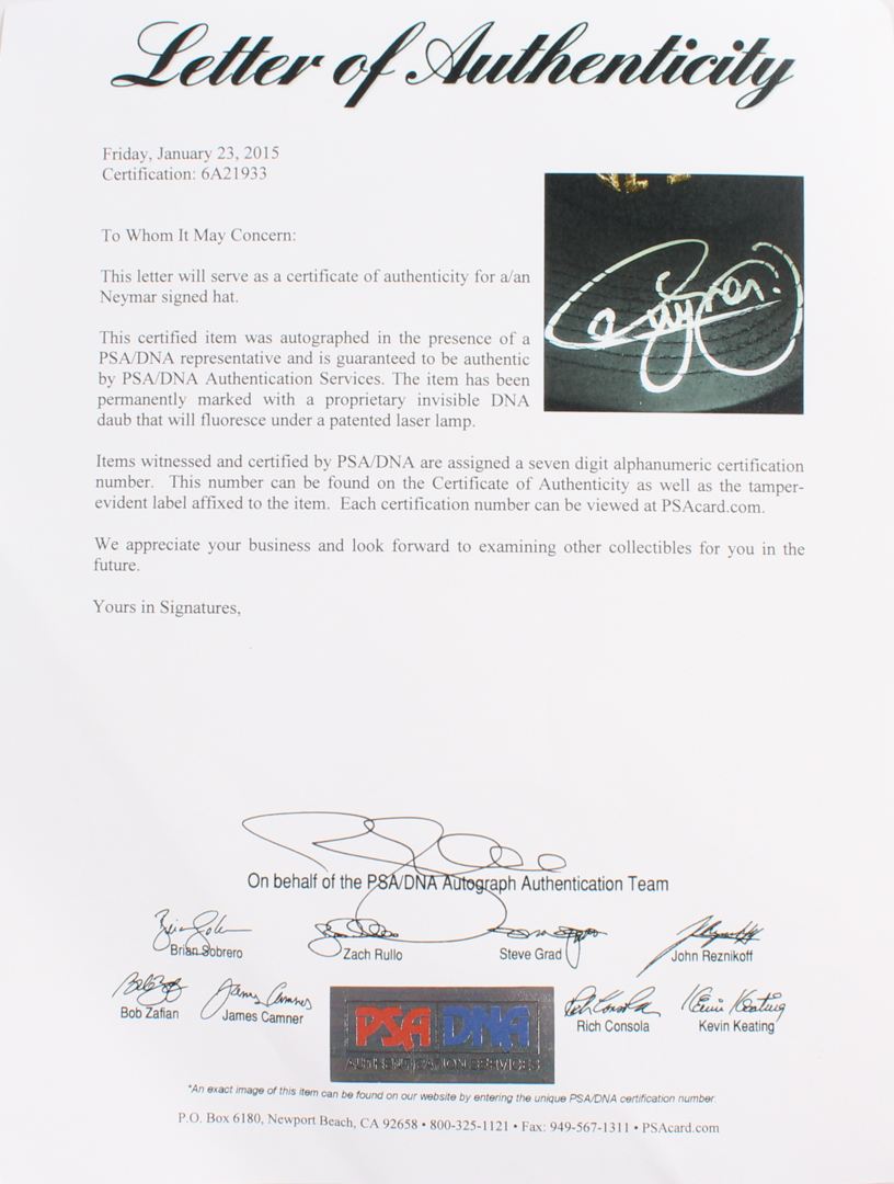 Neymar Signed "Neymar" Logo Hat (PSA LOA) at PristineAuction.com Neymar Signed "Neymar" Logo Hat (PSA LOA) at PristineAuction.com