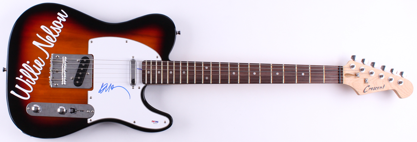 Willie Nelson Signed Full-Size Crescent Electric Guitar (PSA COA) at PristineAuction.com Willie Nelson Signed Full-Size Crescent Electric Guitar (PSA COA) at PristineAuction.com