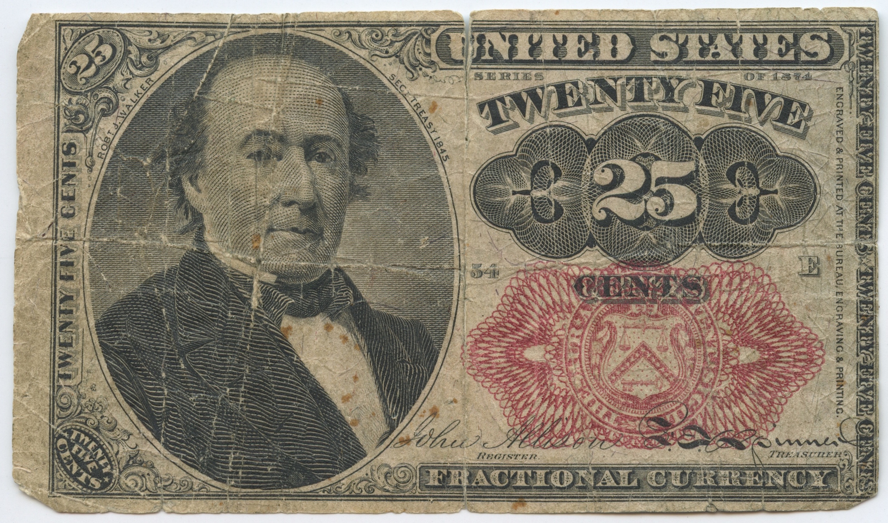 1874 United States 25¢ Twenty Five Cents Fractional Bank Note Bill at PristineAuction.com 1874 United States 25¢ Twenty Five Cents Fractional Bank Note Bill at PristineAuction.com